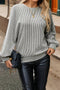 Modern Ribbed Knit Lantern Sleeve Round Neck Top