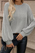 Modern Ribbed Knit Lantern Sleeve Round Neck Top