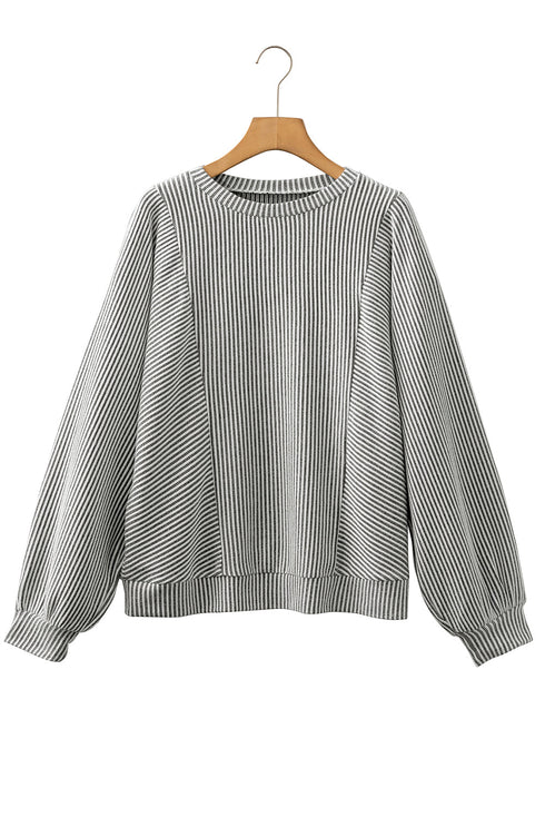 Modern Ribbed Knit Lantern Sleeve Round Neck Top