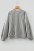 Modern Ribbed Knit Lantern Sleeve Round Neck Top