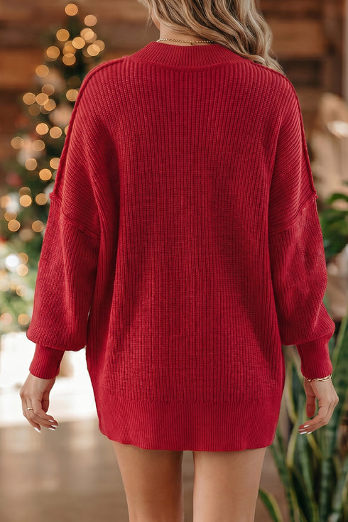 Modern Ribbed Knit Stand Neck Long Sleeve Sweater