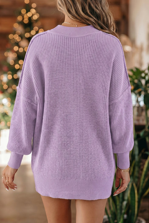 Modern Ribbed Knit Stand Neck Long Sleeve Sweater