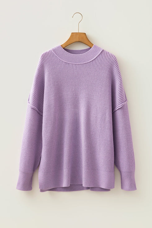 Modern Ribbed Knit Stand Neck Long Sleeve Sweater