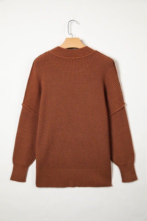 Modern Ribbed Knit Stand Neck Long Sleeve Sweater