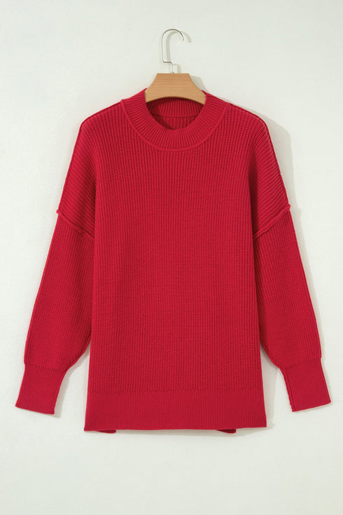 Modern Ribbed Knit Stand Neck Long Sleeve Sweater