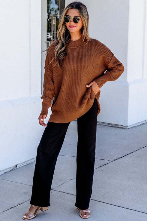 Modern Ribbed Knit Stand Neck Long Sleeve Sweater