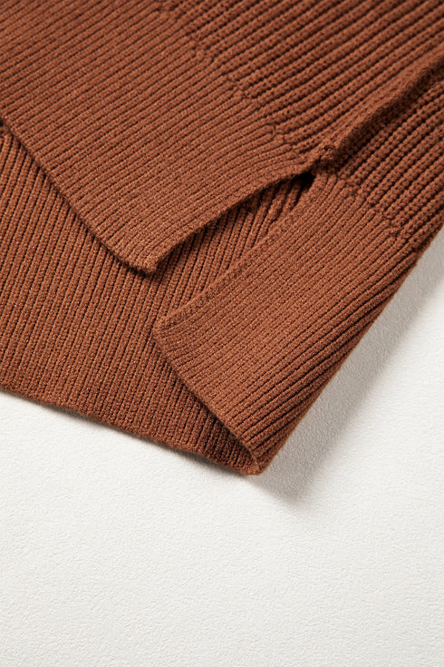Modern Ribbed Knit Stand Neck Long Sleeve Sweater