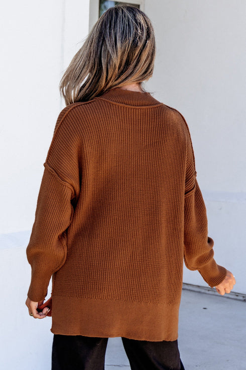 Modern Ribbed Knit Stand Neck Long Sleeve Sweater