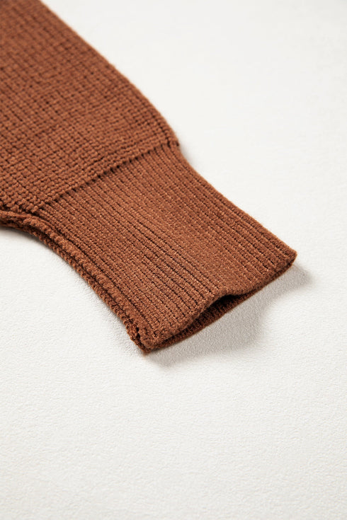 Modern Ribbed Knit Stand Neck Long Sleeve Sweater