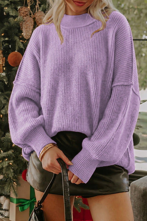 Modern Ribbed Knit Stand Neck Long Sleeve Sweater