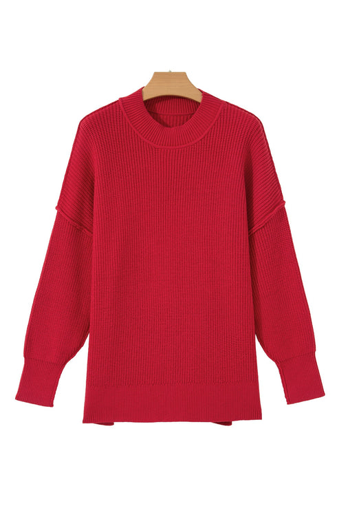 Modern Ribbed Knit Stand Neck Long Sleeve Sweater