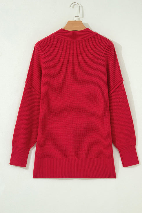 Modern Ribbed Knit Stand Neck Long Sleeve Sweater