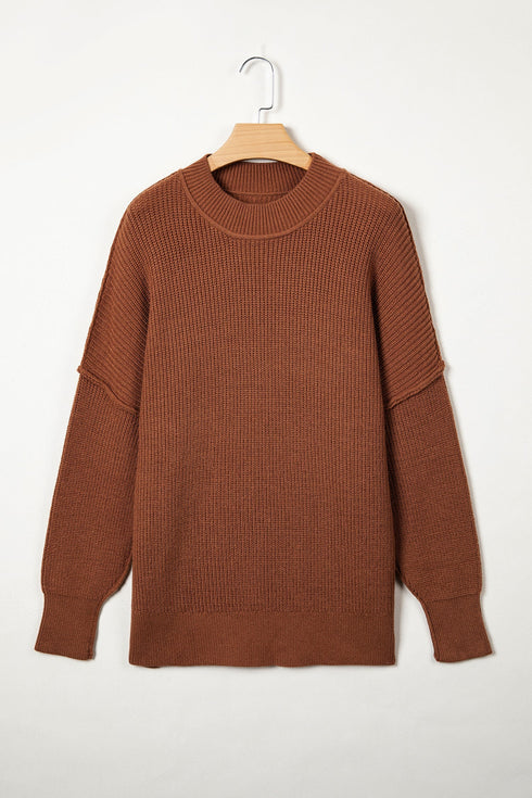 Modern Ribbed Knit Stand Neck Long Sleeve Sweater