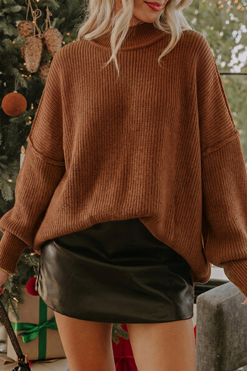 Modern Ribbed Knit Stand Neck Long Sleeve Sweater