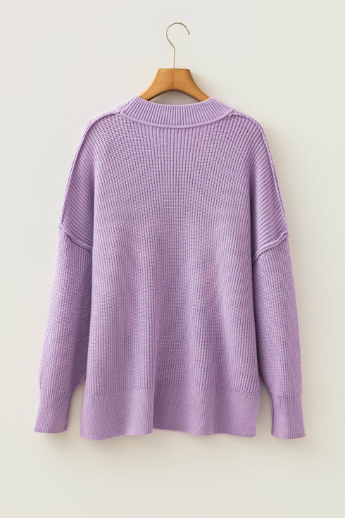 Modern Ribbed Knit Stand Neck Long Sleeve Sweater