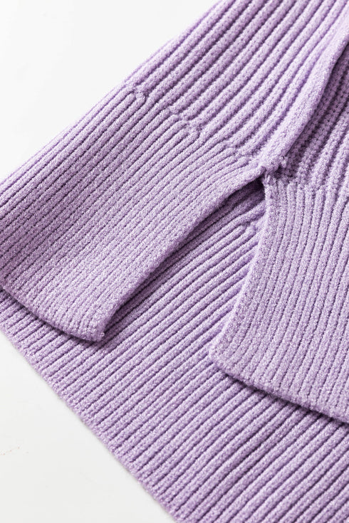 Modern Ribbed Knit Stand Neck Long Sleeve Sweater