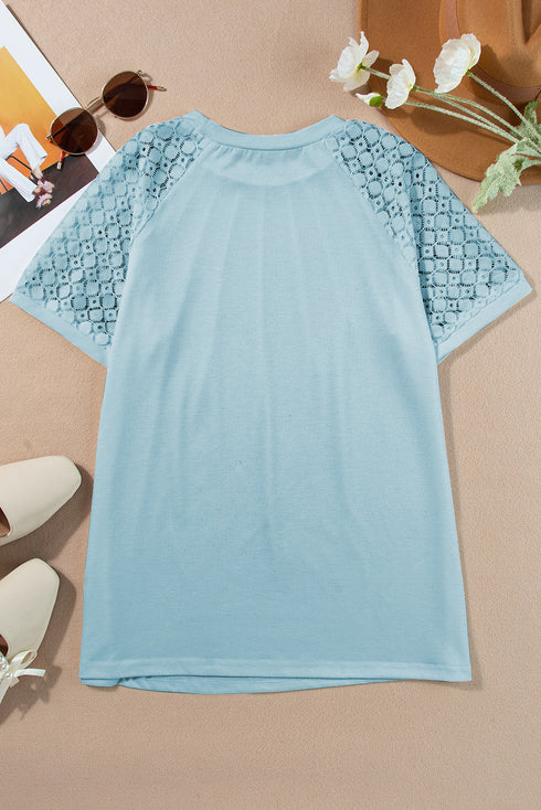 Modern Seamed Detail Lace Raglan Sleeve Tee