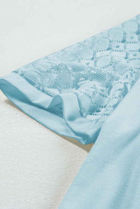 Modern Seamed Detail Lace Raglan Sleeve Tee