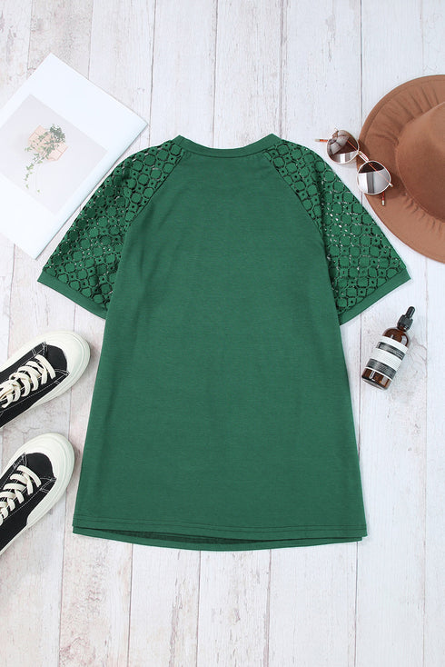 Modern Seamed Detail Lace Raglan Sleeve Tee