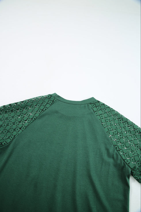 Modern Seamed Detail Lace Raglan Sleeve Tee