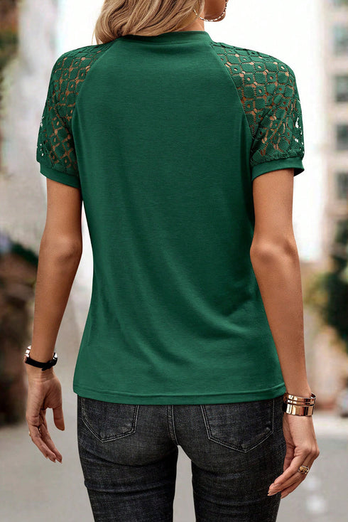 Modern Seamed Detail Lace Raglan Sleeve Tee