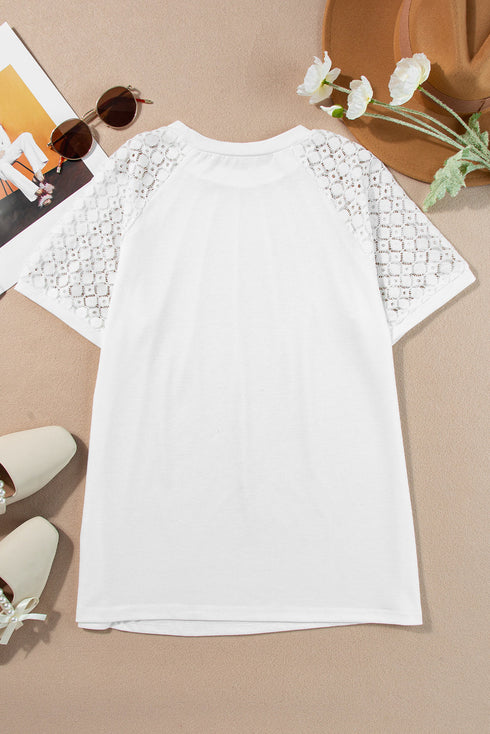 Modern Seamed Detail Lace Raglan Sleeve Tee
