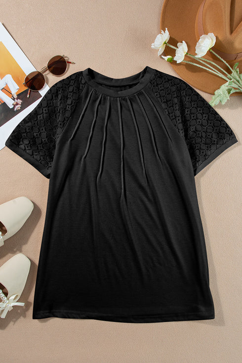 Modern Seamed Detail Lace Raglan Sleeve Tee
