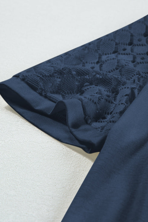Modern Seamed Detail Lace Raglan Sleeve Tee