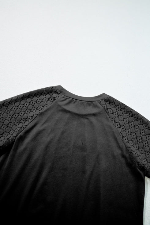 Modern Seamed Detail Lace Raglan Sleeve Tee
