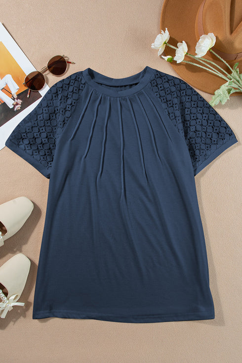 Modern Seamed Detail Lace Raglan Sleeve Tee