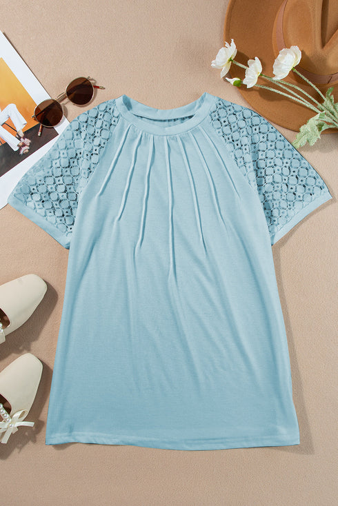 Modern Seamed Detail Lace Raglan Sleeve Tee