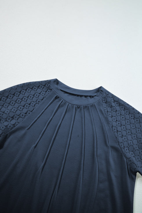 Modern Seamed Detail Lace Raglan Sleeve Tee