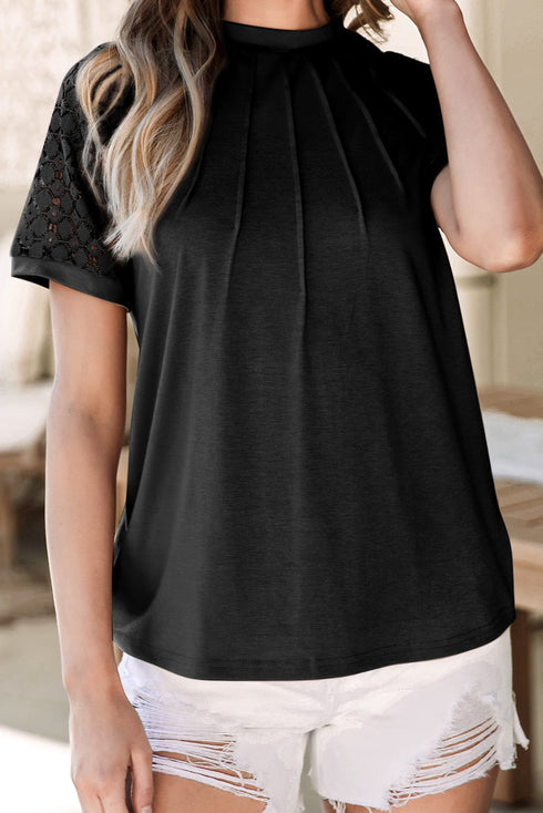 Modern Seamed Detail Lace Raglan Sleeve Tee