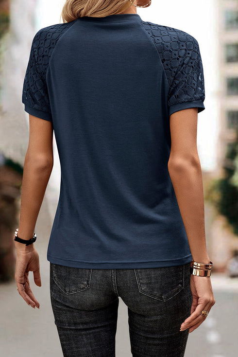Modern Seamed Detail Lace Raglan Sleeve Tee