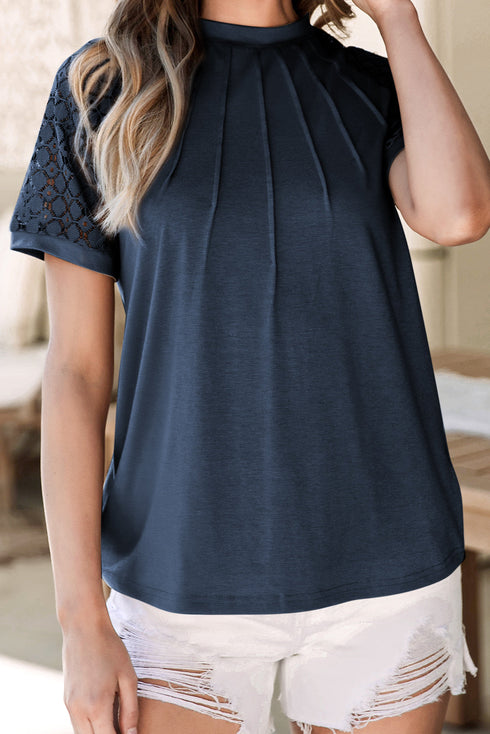Modern Seamed Detail Lace Raglan Sleeve Tee