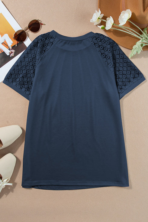 Modern Seamed Detail Lace Raglan Sleeve Tee