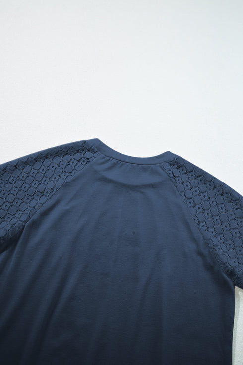 Modern Seamed Detail Lace Raglan Sleeve Tee
