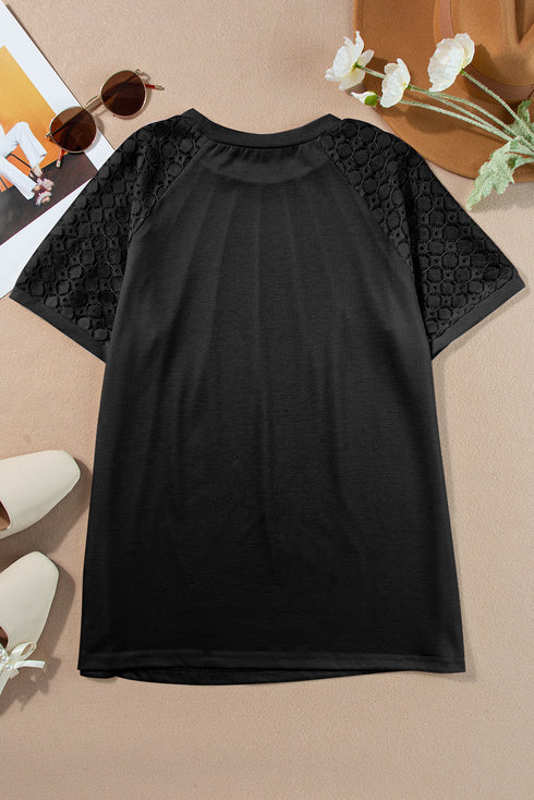 Modern Seamed Detail Lace Raglan Sleeve Tee