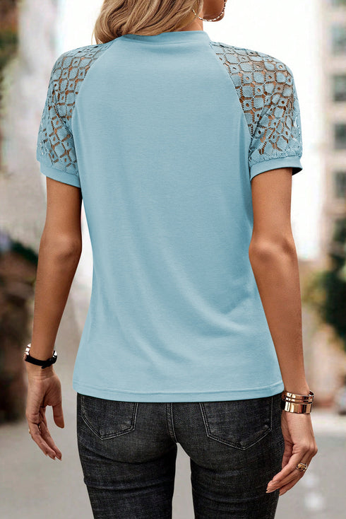 Modern Seamed Detail Lace Raglan Sleeve Tee