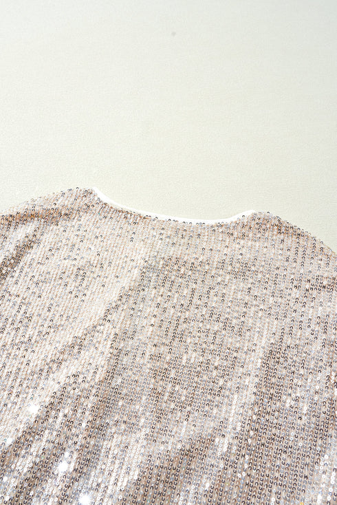 Modern Sequin Long Sleeve Zip Up Round Neck Jacket