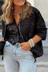 Modern Sequin Long Sleeve Zip Up Round Neck Jacket