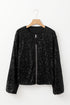 Modern Sequin Long Sleeve Zip Up Round Neck Jacket