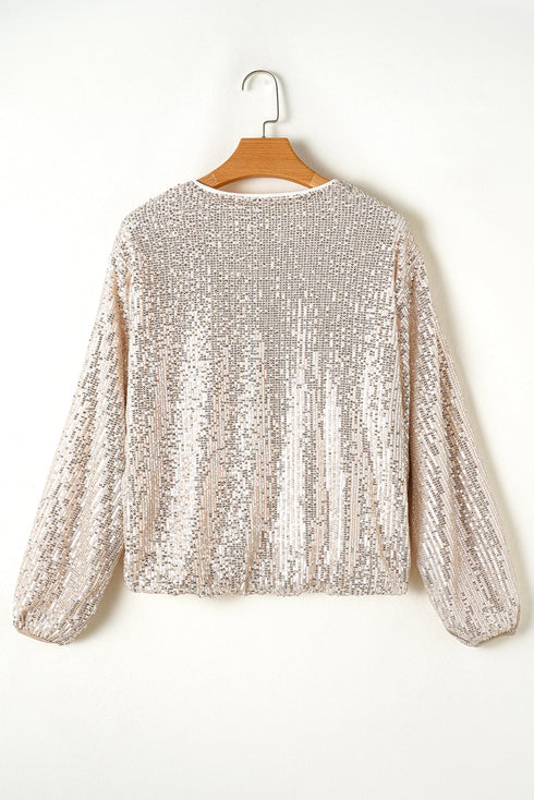 Modern Sequin Long Sleeve Zip Up Round Neck Jacket