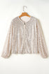 Modern Sequin Long Sleeve Zip Up Round Neck Jacket