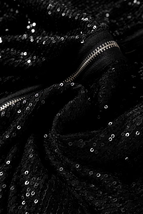 Modern Sequin Long Sleeve Zip Up Round Neck Jacket