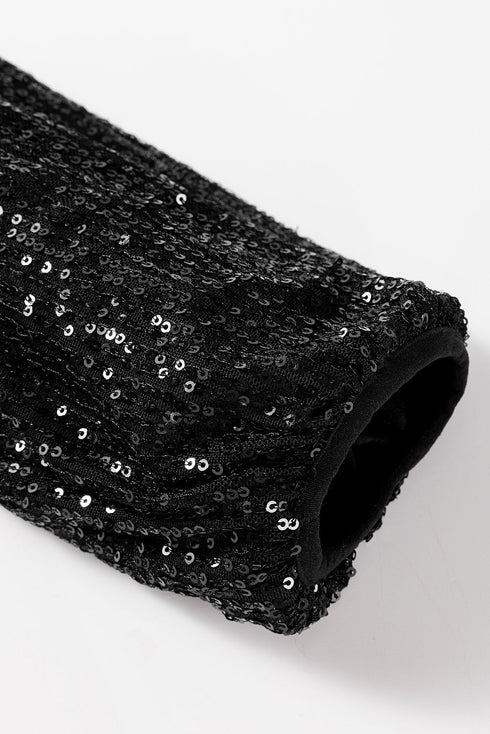 Modern Sequin Long Sleeve Zip Up Round Neck Jacket