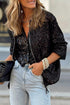 Modern Sequin Long Sleeve Zip Up Round Neck Jacket