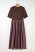 Modern Short Sleeve Knit Patchwork Pleated Maxi Dress