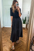 Modern Short Sleeve Knit Patchwork Pleated Maxi Dress