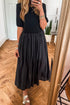 Modern Short Sleeve Knit Patchwork Pleated Maxi Dress